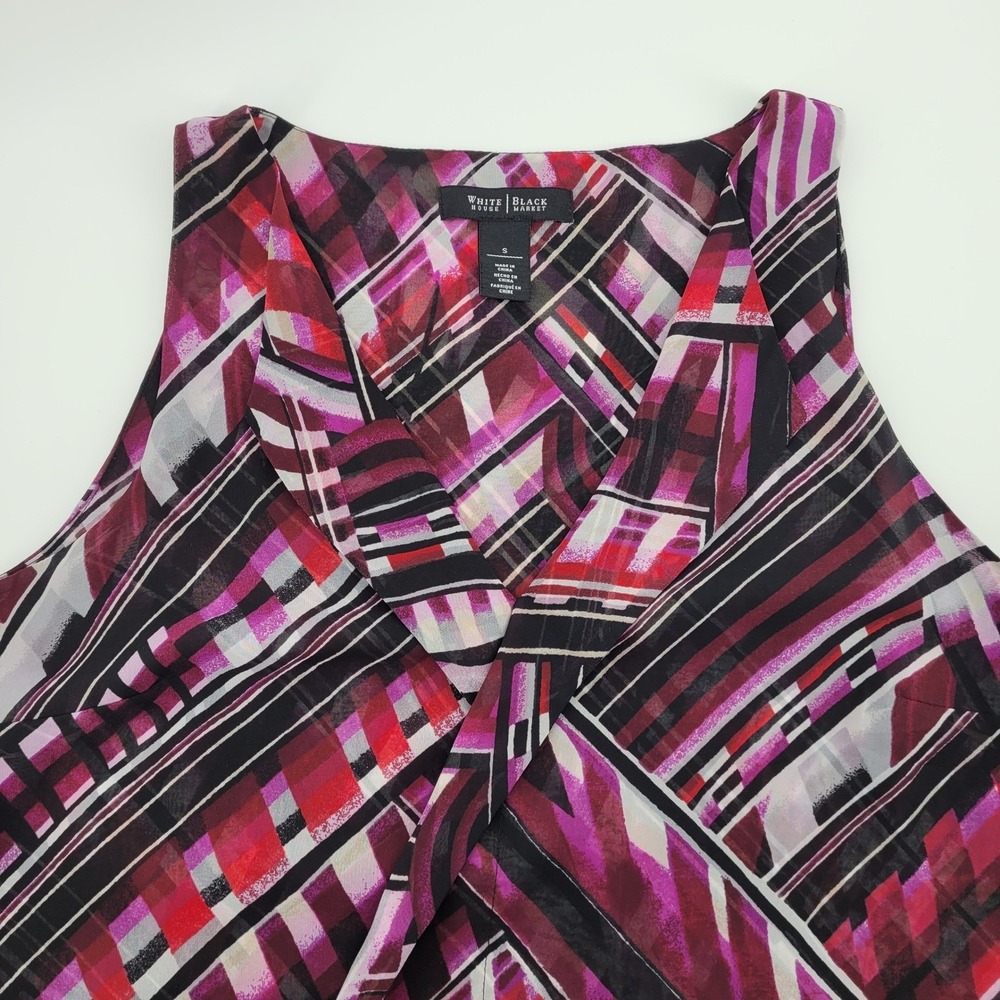 White House Black Market Womens Small Plum Geometric Abstract Faux Wrap Blouse